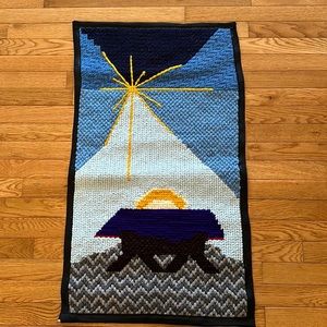 Vintage handmade large needlepoint nativity scene wall hanging, decoration